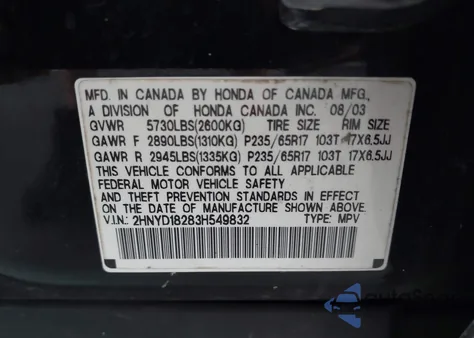 2003 Acura Mdx from USA, damaged, VIN 2HNYD18283H549832